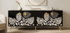 Handcrafted black Mother of Pearl inlay 4 door TV unit media cabinet with floral design