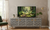 Black and white bone inlay 4 door TV unit media cabinet with optical geometric pattern