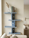 Handcrafted blue and white floral bone inlay multi-level wall shelf for decorative display