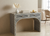 Black and white bone inlay 2 drawer console table with striped geometric design