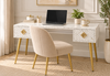 White Bone Inlay 2 Drawer Work Desk with Gold Legs