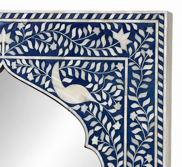 Handcrafted Blue & White Bone Inlay Mehrab Wall Mirror Frame