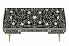 Handcrafted Black & White Bone Inlay Work Desk with 3 Drawers, Floral Design & Gold Legs – Luxury Home Office Writing Table