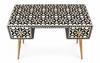 Black Bone Inlay 2 Drawer Work Desk with Gold Legs