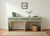 Handcrafted green and white bone inlay 3 drawer console table with striped pattern and arched base