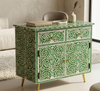 Green and white Mother of Pearl inlay 2 drawer 2 door buffet cabinet with floral design