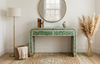 Handcrafted Green Mother of Pearl Inlay U Console Table with 2 Drawers – Floral Design Luxury Entryway & Hallway Furniture