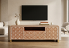 Handcrafted orange and white bone inlay TV unit media cabinet with 2 doors 4 drawers and open shelf
