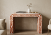 Handmade orange floral bone inlay U-shaped console table with two drawers