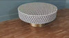 Handcrafted Bone Inlay Round Coffee Table – Black Targo Design with Brass Base